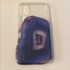 Clear IPhone X phone case with blue marble design